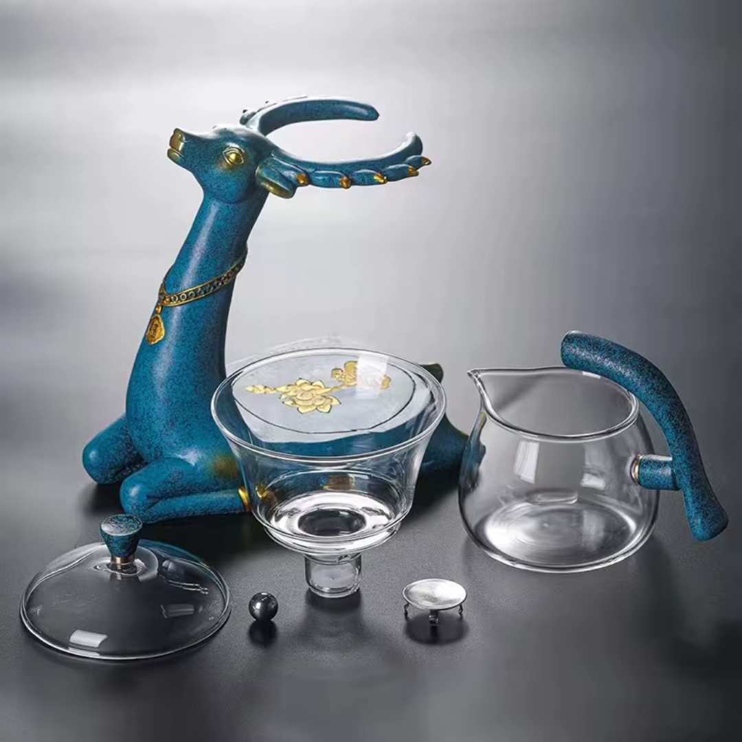 Disassembled deer teapot with glass liner