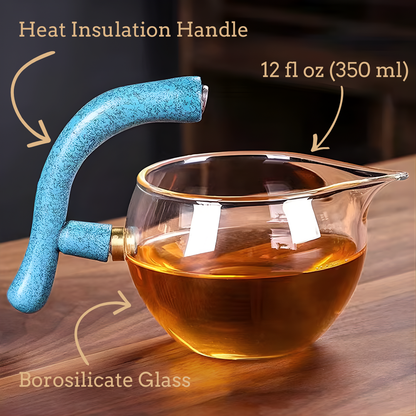 Transparent glass cup with wooden handle